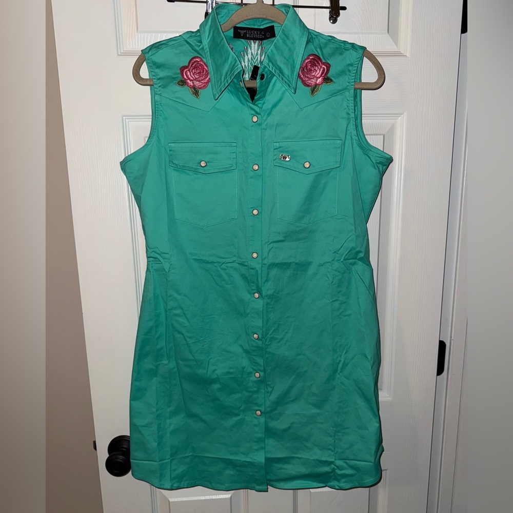 Lucky & Blessed Turquoise Sleeveless Dress - Picture 3 of 6